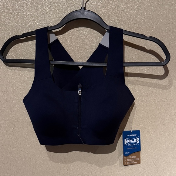 Brooks Holds ME In Dare Zip Run/ Sports Bra Navy Blue - Picture 5 of 11